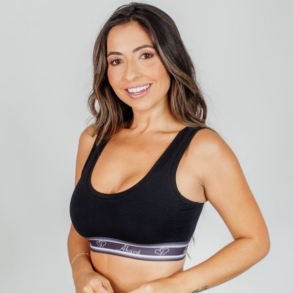 Top Duplo em Algodão Egípcio com Elástico Personalizado Preto