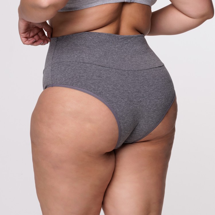 Calcinha Plus Size Cós Super Largo Em Algodão Egípcio Cor Cinza Escura