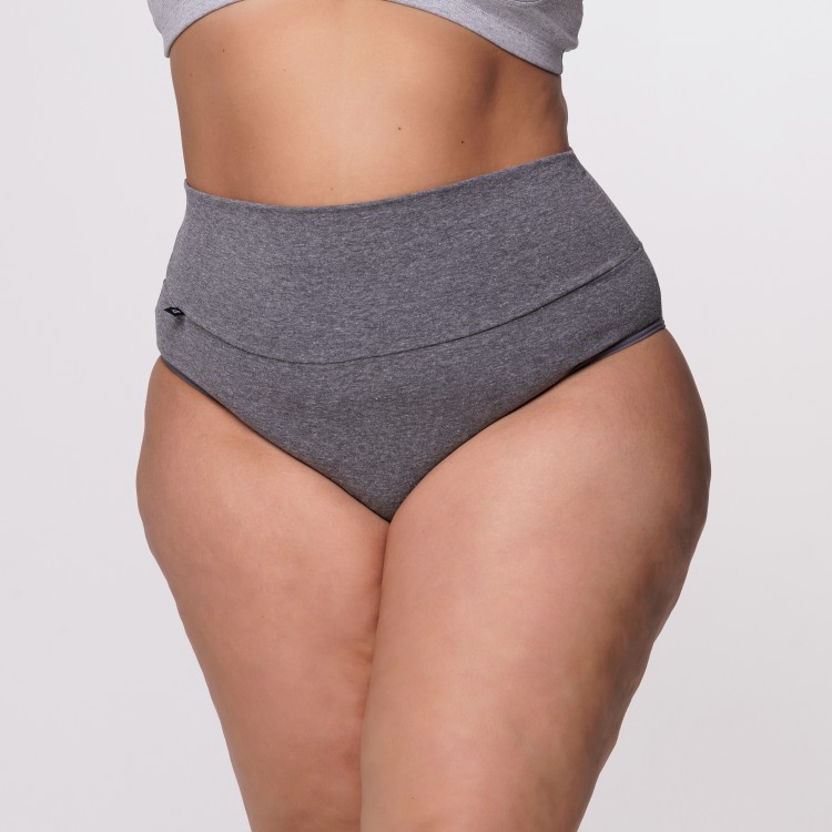 Calcinha Plus Size Cós Super Largo Em Algodão Egípcio Cor Cinza Escura